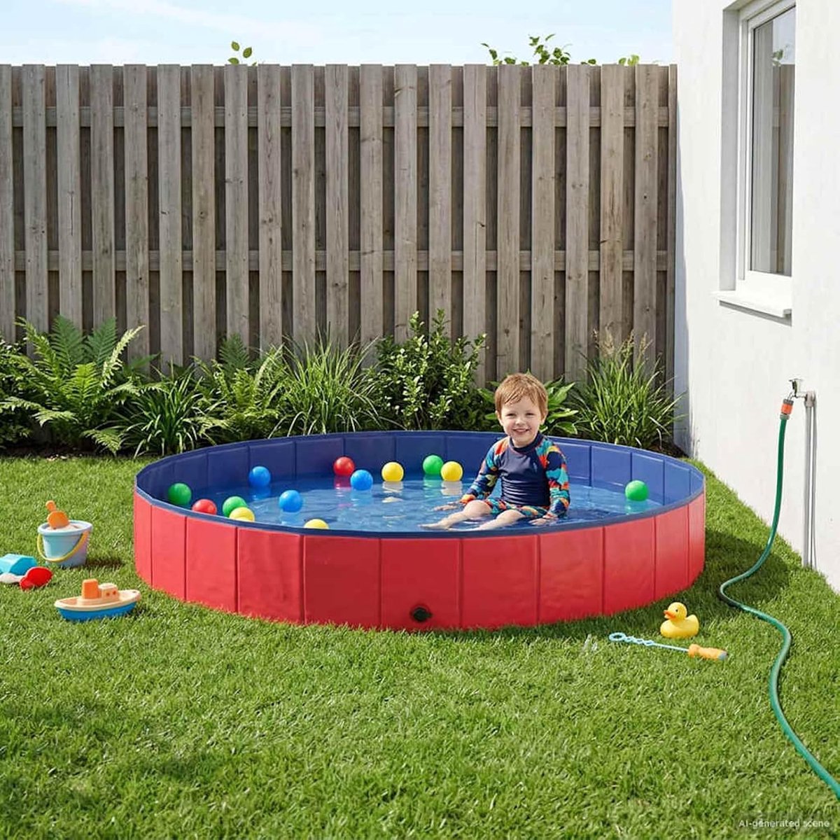 Kinderzwembad, opvouwbaar kinderbadje van stevig pvc met snelafvoerventiel, diameter 200 x 30 cm, voor tuin, terras, outdoor, plezier voor kinderen en huisdieren