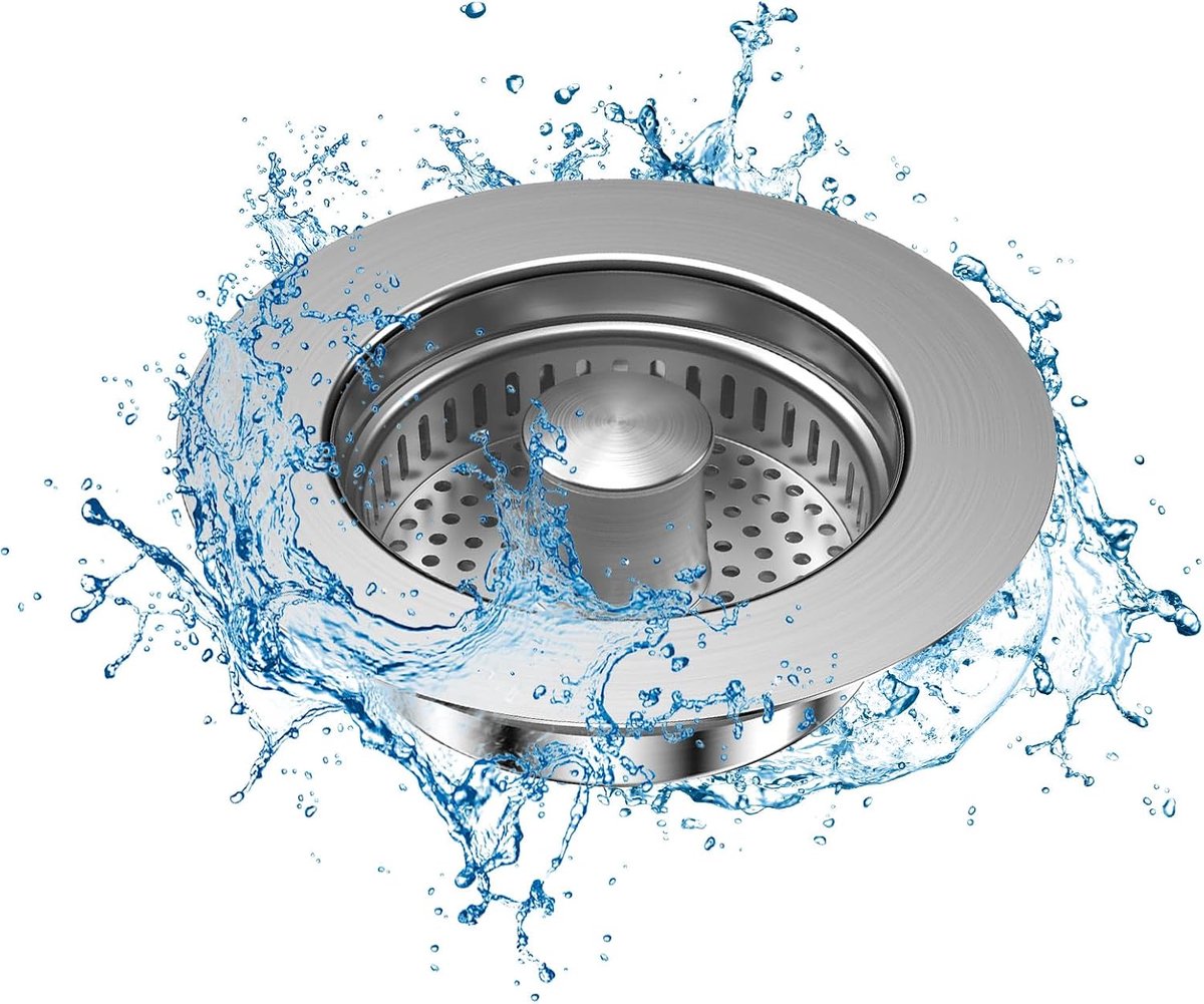 keukenspoelbak, wastafelstop, 3-in-1 pop-up roestvrij staal, afvoerstop, spoelbakstop voor keuken, spoelbak, zeef met filtermand voor diepte > 40 mm, spoelbakboring 75-86 mm