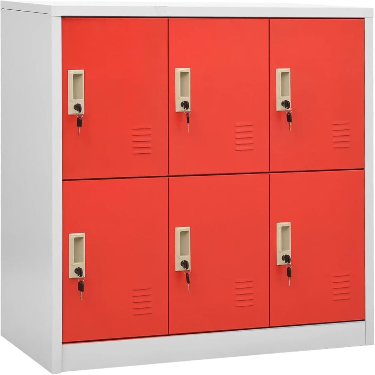 2 stuks, 6 afsluitbare vakken, staal, 90 x 45 x 92,5 cm, lichtgrijs/rood, voor kantoor, scholen en administratie