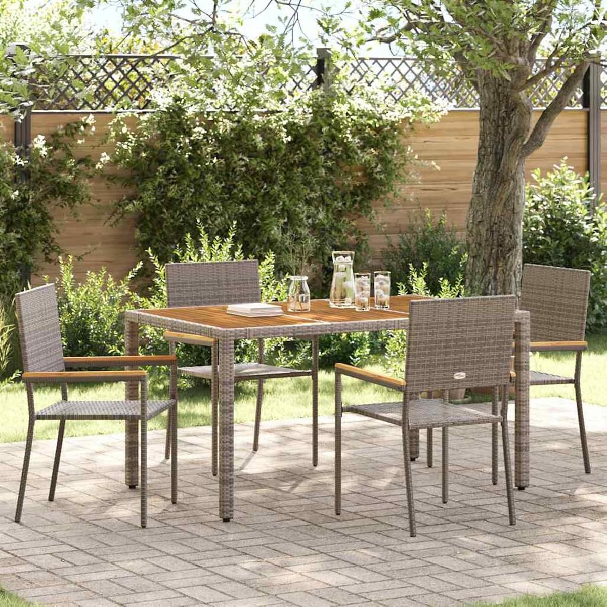 Tuinstapelstoelen, 4 stuks, grijs, bruin, tuinmeubelen, stapelstoel, balkonstoelen voor outdoor, tuin, café, camping