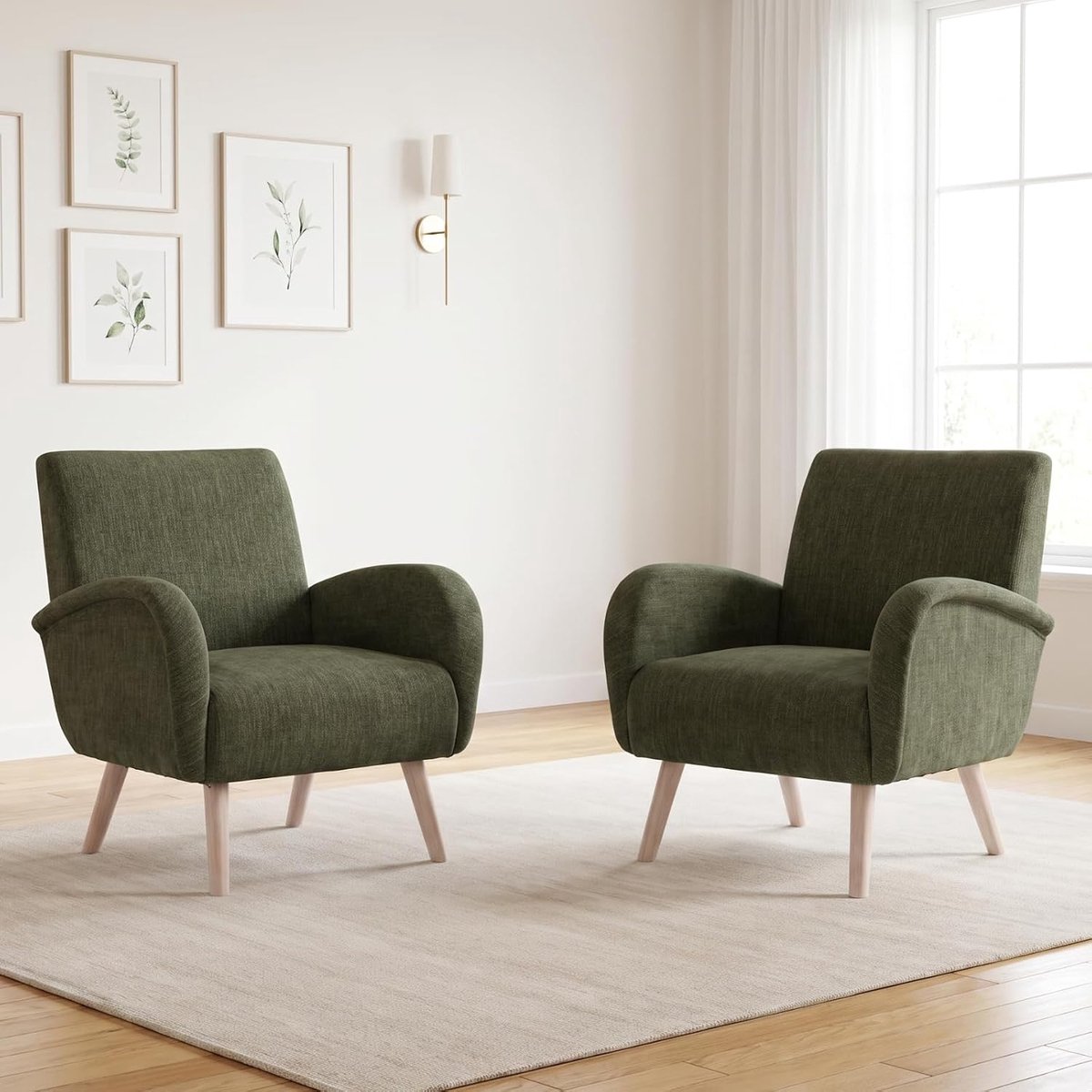 Tub Accent Stoel 2PCS Chenille Fauteuil voor Woonkamer, Groen
