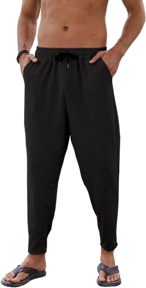 Linnen en katoenen broek voor heren, zomer, lichte harembroek, casual, comfortabele elastische baggy broek met vier zakken, yoga, hippies, spiggia-broek