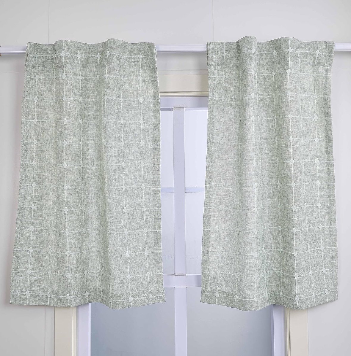 60 x 90 cm keukengordijn Boheemse strepen groen geruit koffiegordijnen kleine ramen semi-transparant linnen korte gordijnen voor gootsteenkast badkamer eetkamer, 2 panelen