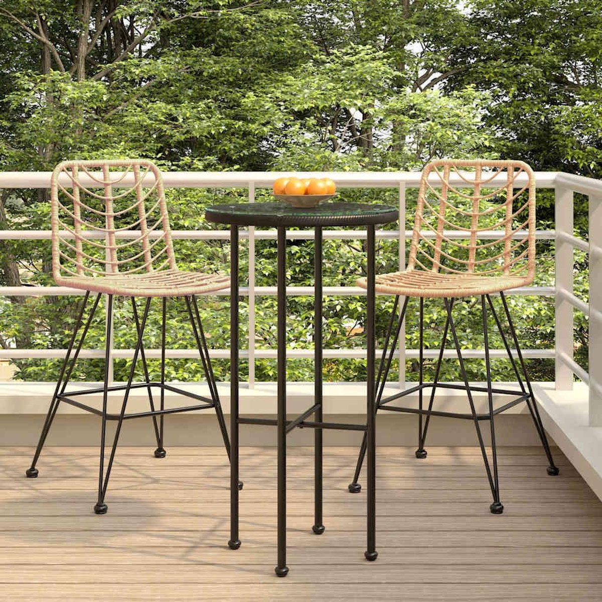 Set van 2 barstoelen van polyrotan PE en staal, 45 x 56 x 103,5 cm, met comfortabele rugleuning en kussens, tot 110 kg per zitbank.