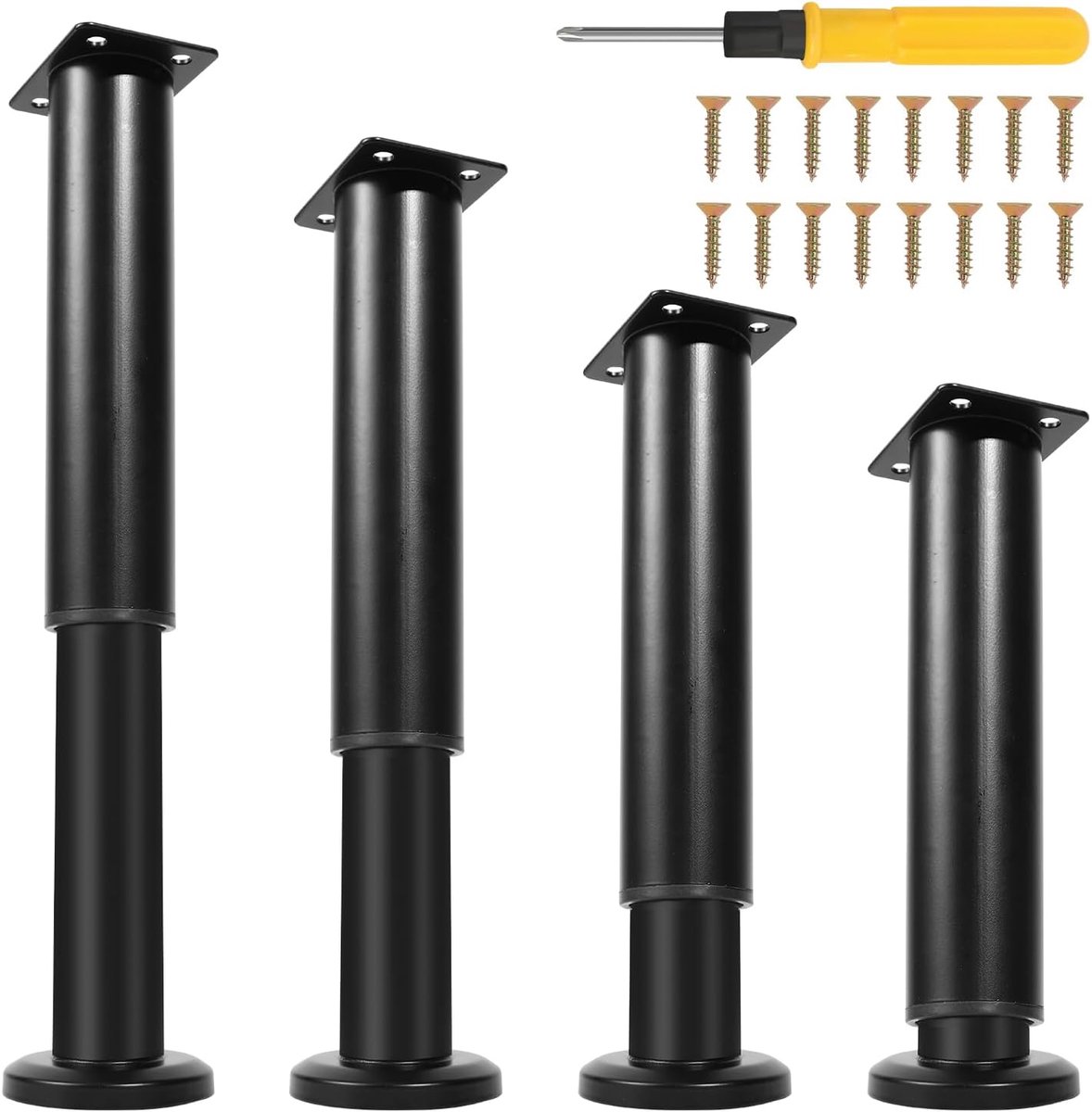 Poten, 12 stuks, in hoogte verstelbaar, 18-30 cm, verstelbare stalen tafelpoten, vergrote basis, met 16 schroeven + 1 schroevendraaier, voor meubels, bank, bed, nachtkastje, kast