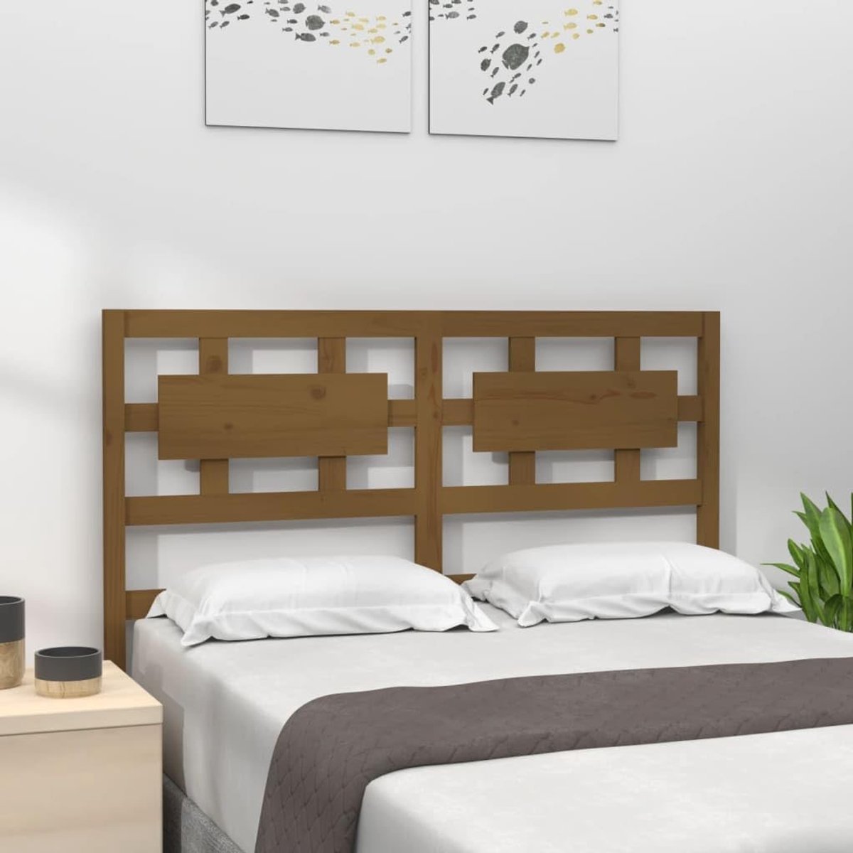 Hoofdeinde, 125,5 x 4 x 100 cm, massief grenen, hoofdeinde voor slaapkamer, slaapkamermeubels, hotels