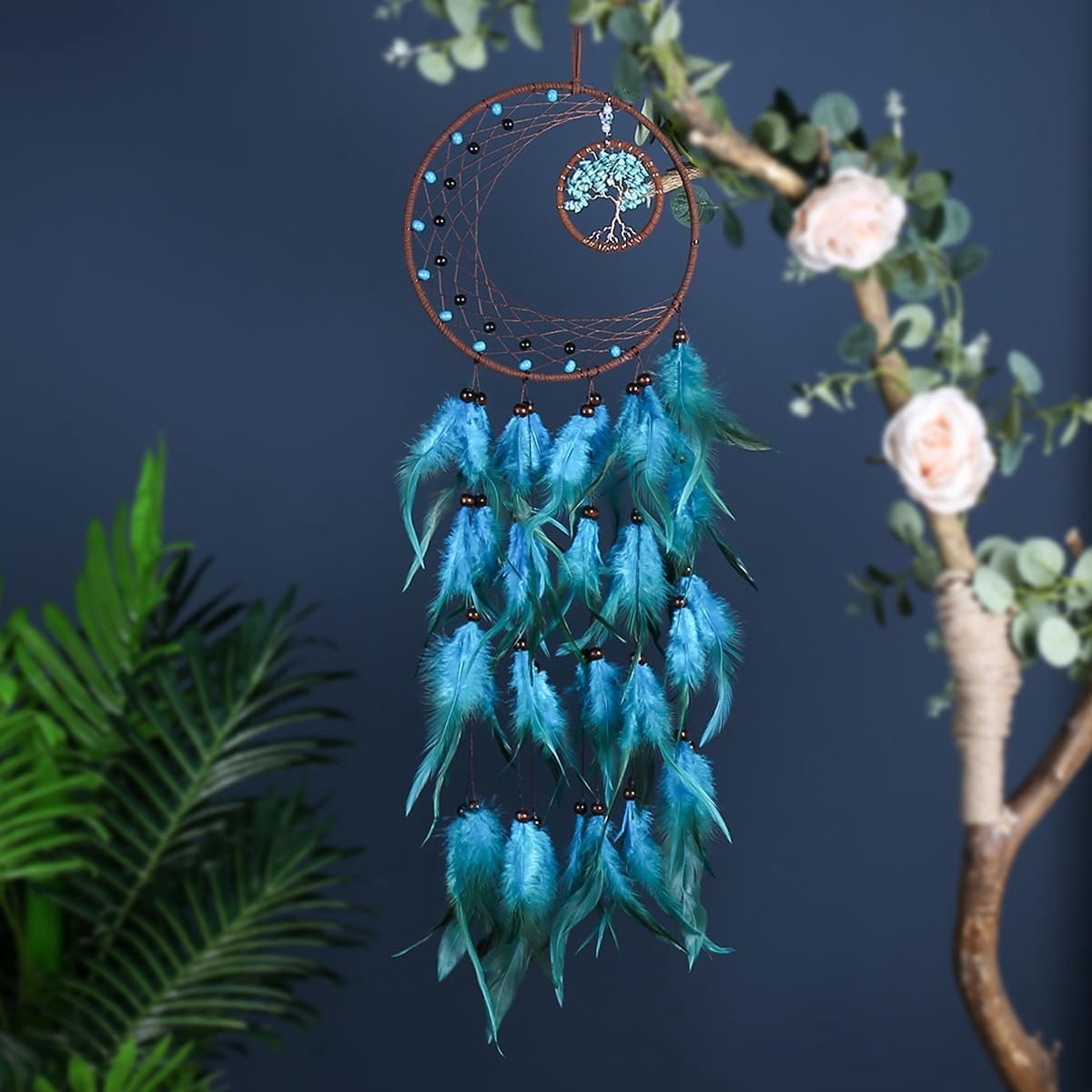 1/2 stuks handgemaakte veren droomratron met parels, levensboom droomontvanger, bohemien wanddecoratie voor huisdecoratie, slaapkamerdecoratie
