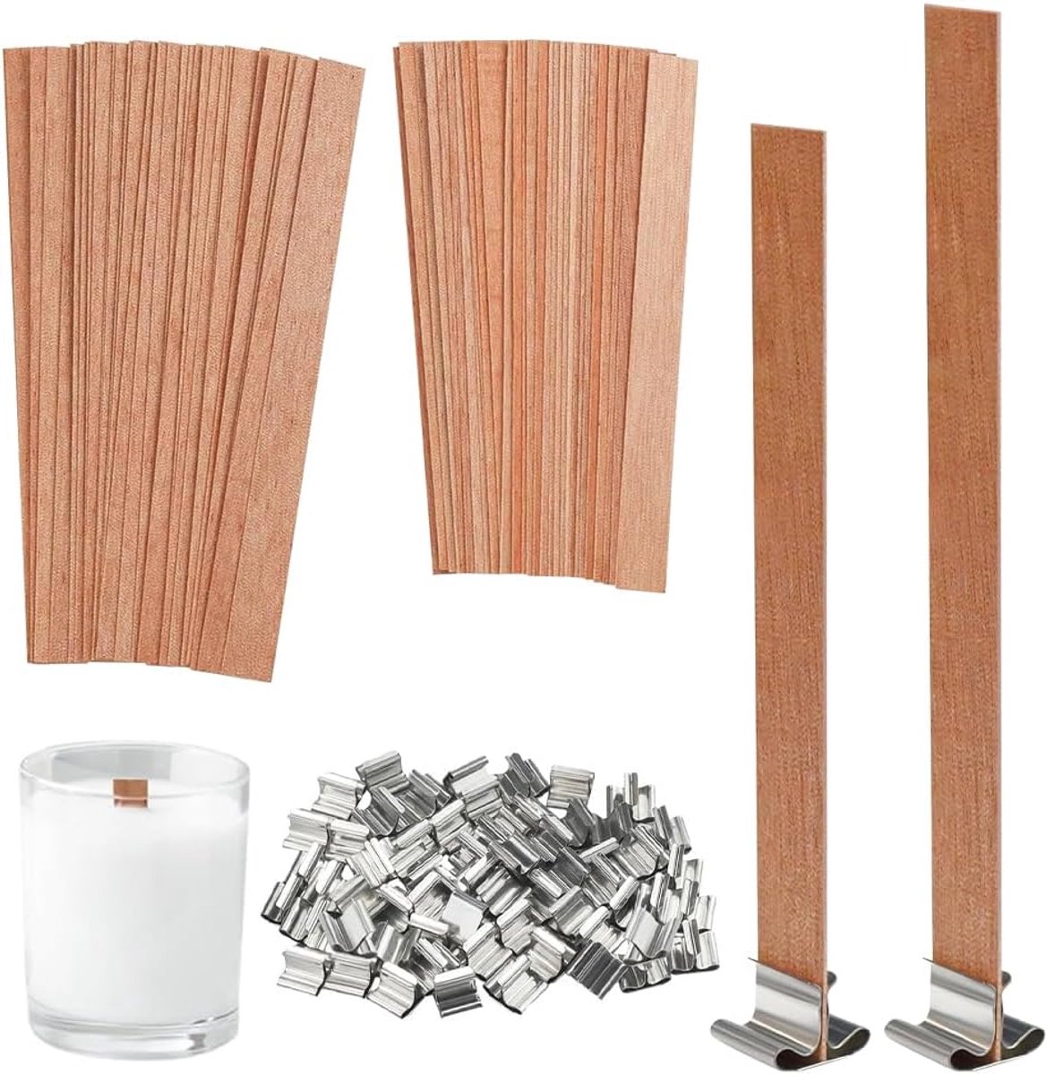 60 Stuks Houten Kaars Lont Met 60 Stuks IJzeren Standaard - Rookvrije Natuurlijke -vriendelijke Lonten Voor DIY Kaarsen Maken en Ambachten