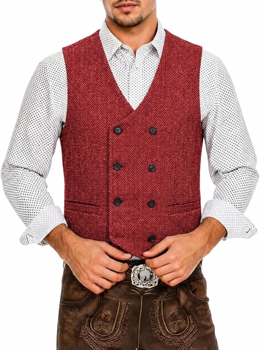 Klassiek vest met visgraatpatroon, dubbele rij knoopsluiting voor moderne, elegante vrijetijdskleding