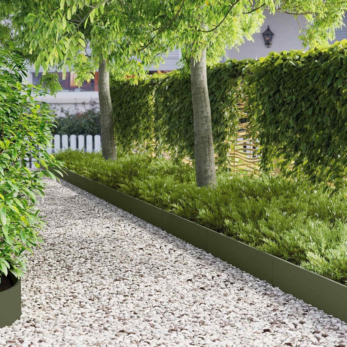 30 stuks, 103 x 20 cm, staal, olijfgroen, perkbegrenzing, tuin, metaal, gazonrand, flexibel