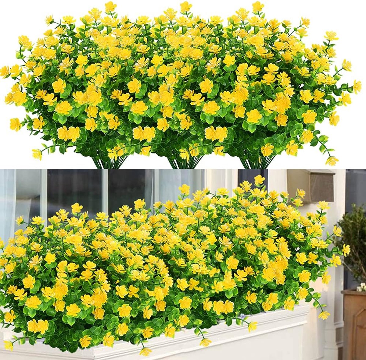 Kunstbloemen voor buiten, uv-bestendige kunstmatige buxusplanten, kunstmatig groen voor binnen en buiten, voor hangmanden, tuin, veranda, vensterbank, bruiloft, landelijke decoratie, 6