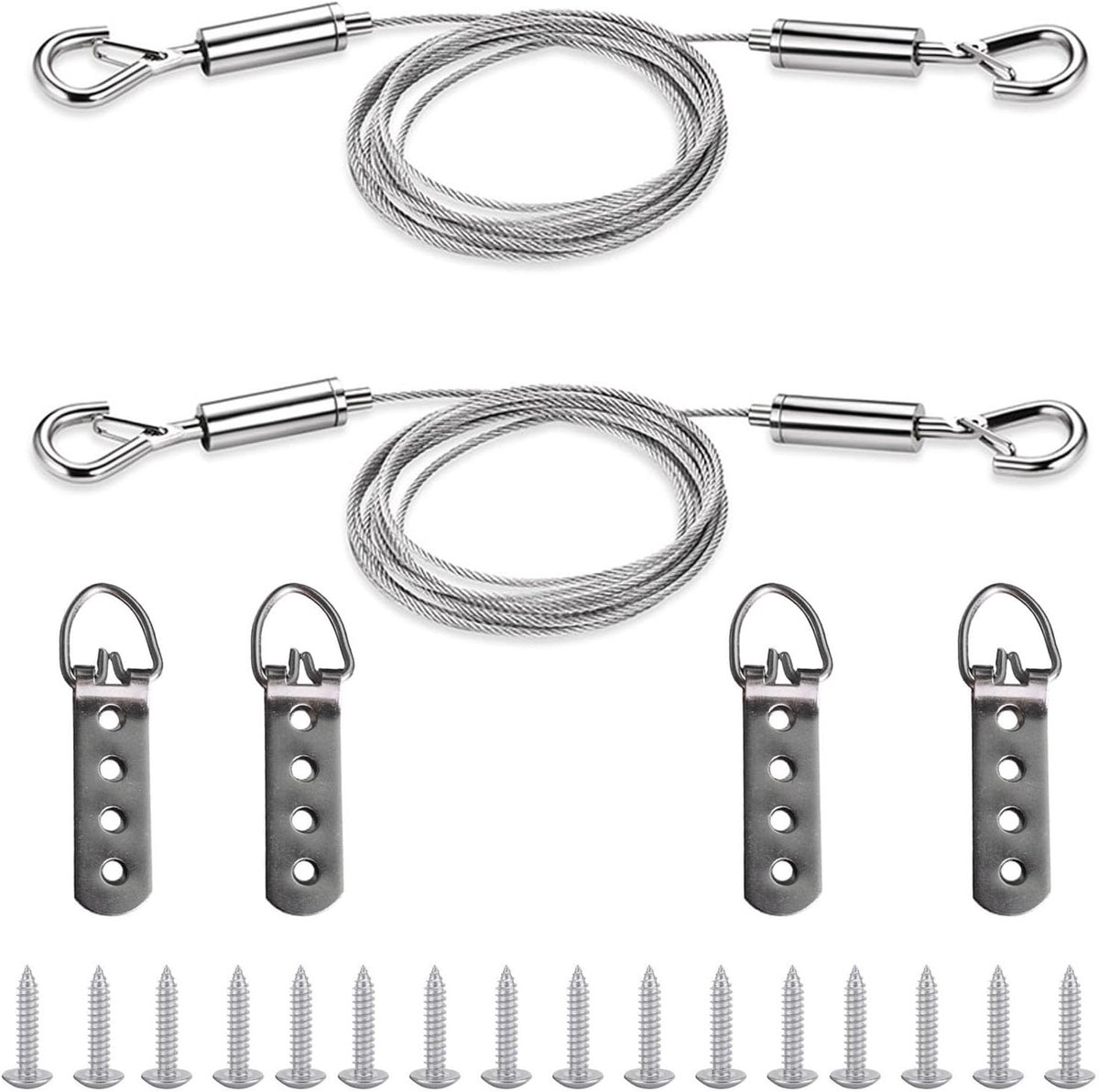 2 stuks roestvrijstalen draadtouw, ophangkabel, staalkabel, 2 m x 1,5 mm, verstelbare draadset voor het ophangen van foto's (2 m x 1,5 mm)