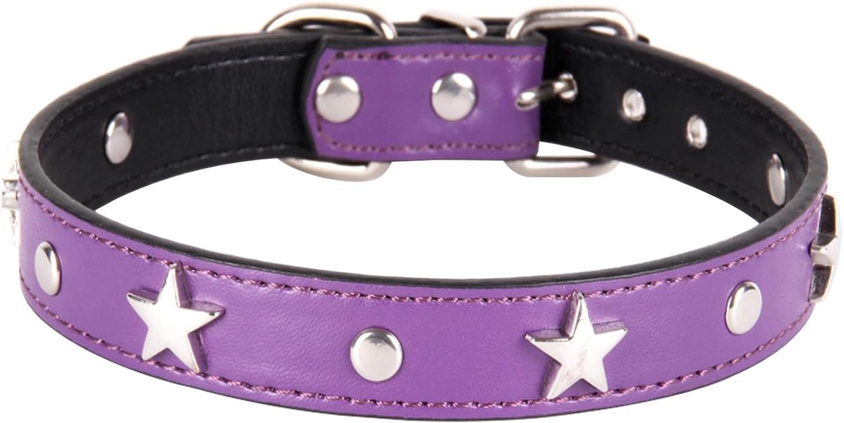 Halsband hond puppy halsband met metalen pentagram decoratie halsband hond geschikt voor kleine middelgrote honden en katten paars S
