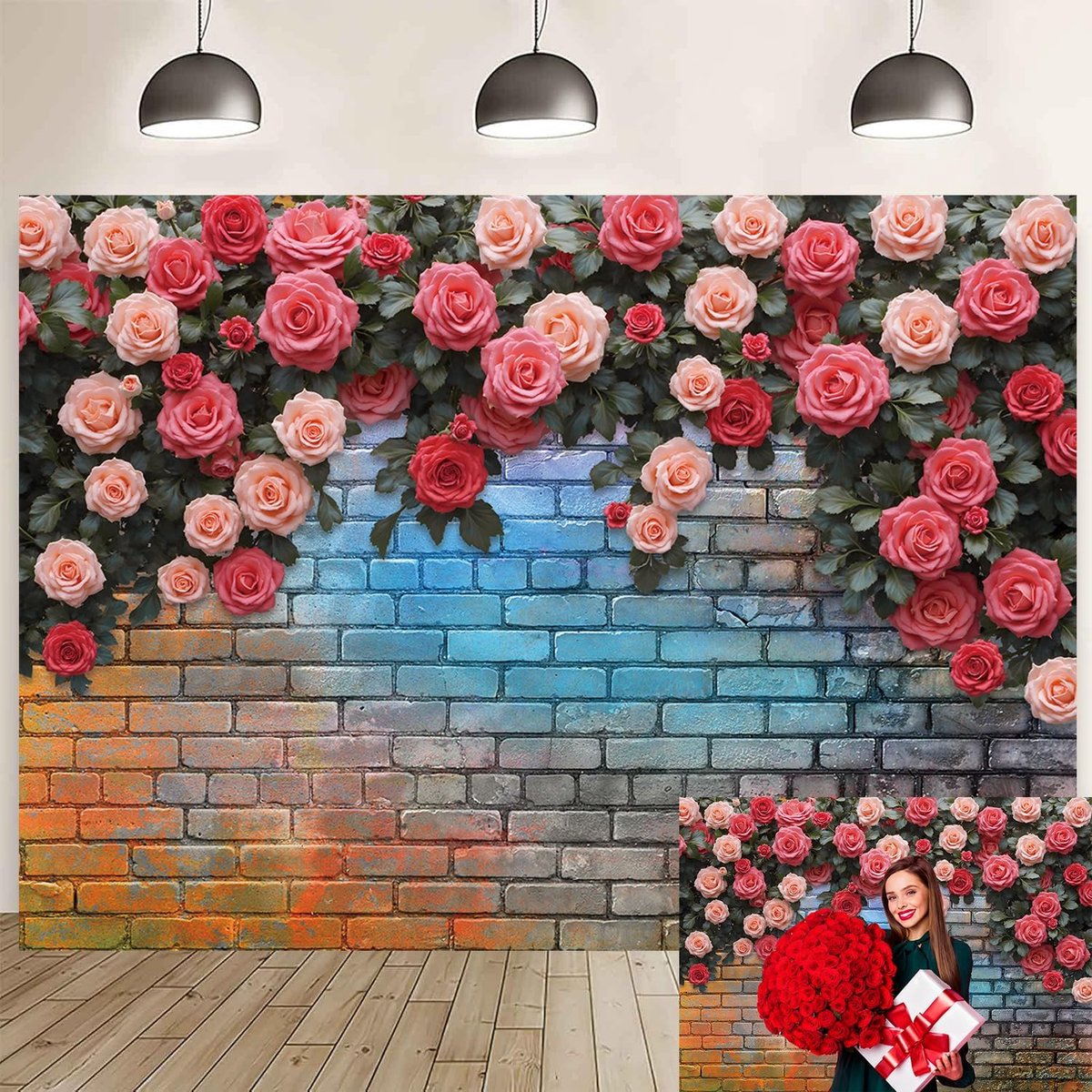 Bakstenen muur bloemen achtergrond lente roze bloem fotografie-achtergrond voor Valentijnsdag bruiloft bruidsdouche verjaardagsfeestje decoratiebenodigdheden (182,9 x 122,9 cm)