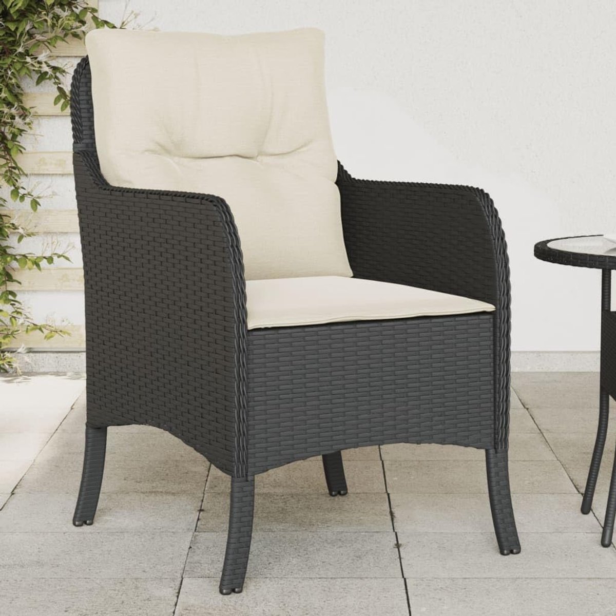 Tuinstoelen met kussens, 2 stuks, zwart, polyrotan, stoelen, eetkamerstoelen, tuinstoelen, tuinstoelen, tuinstoelen, tuinstoelen, buitenstoelen, J365144