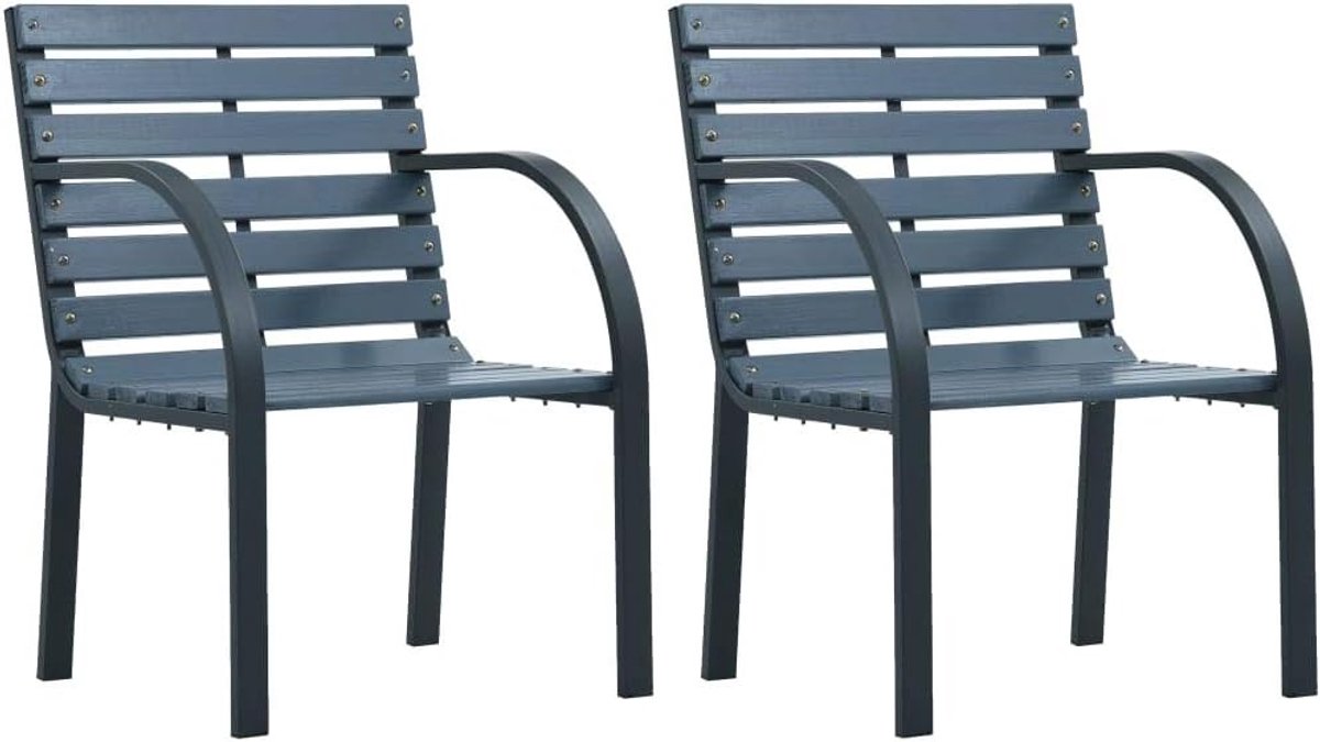 Tuinstoelen 2 stuks. Stoelen, regiestoelen, tuinstoel, 56 x 82 x 61 cm, balkonstoel, stoel, tuin-eetstoelen, set van 2, outdoor terras, eetstoel, hout + stalen frame, grijs oppervlak, grijs
