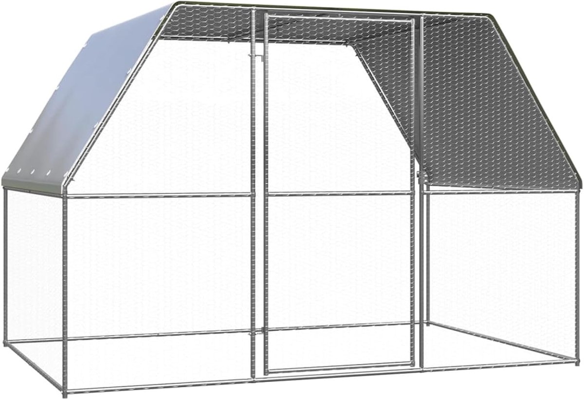 Kooi voor kippen, zilver en grijs, 3 x 2 x 2 m, van verzinkt staal, kippenhok voor kippen, kooi voor kippen, kooi voor kippen, P155889