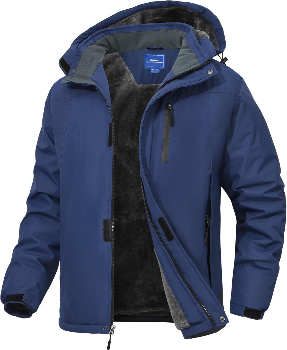 Winter Jackets for Men Warm Fleece Ski Jacket Men with Hoode Snowboarding Coats Waterproof Windproof Multi Pockets