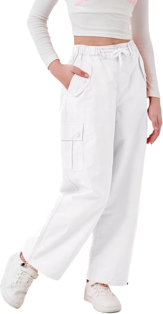 Parachute Baggy Cargo Broek voor Meisjes, Y2K Vintage Joggingbroek met Verstelbare Elastische Taille voor Kinderen