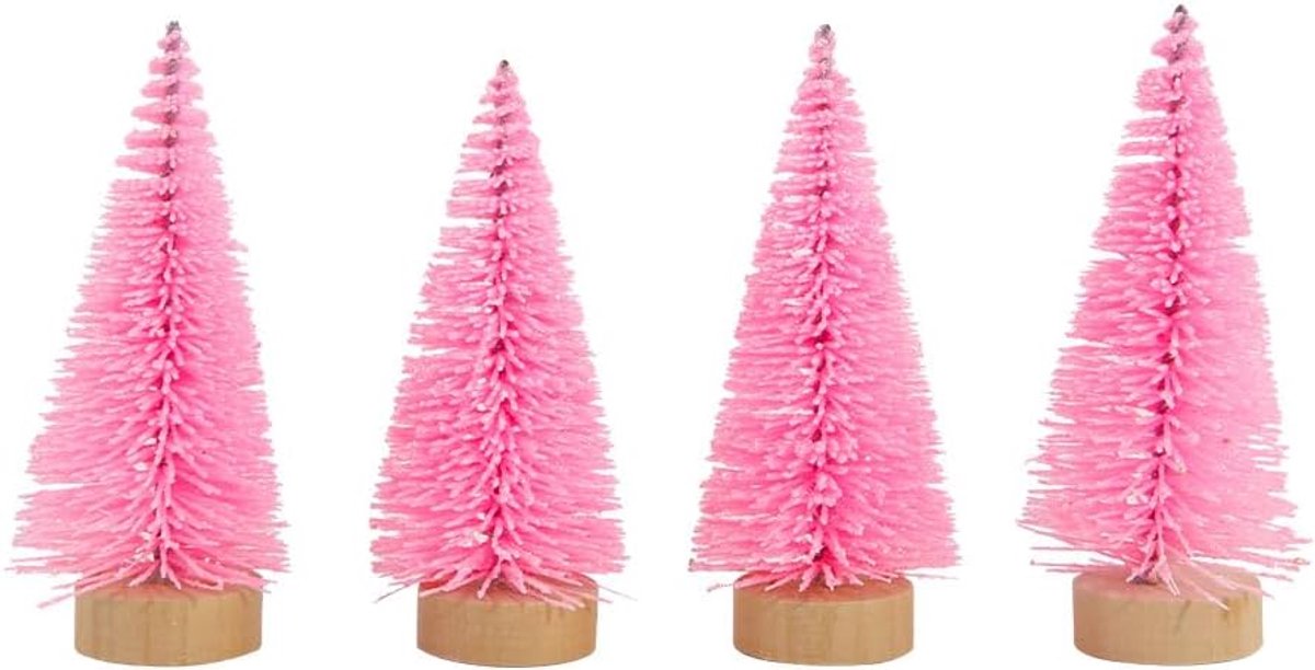 4 stuks 4,5 cm × 10,5 cm kunstmatige mini kerstboom miniatuur dennenboom desktop decoraties winterdecoraties kerstornamenten kerstversiering kerstdecoraties, roze A