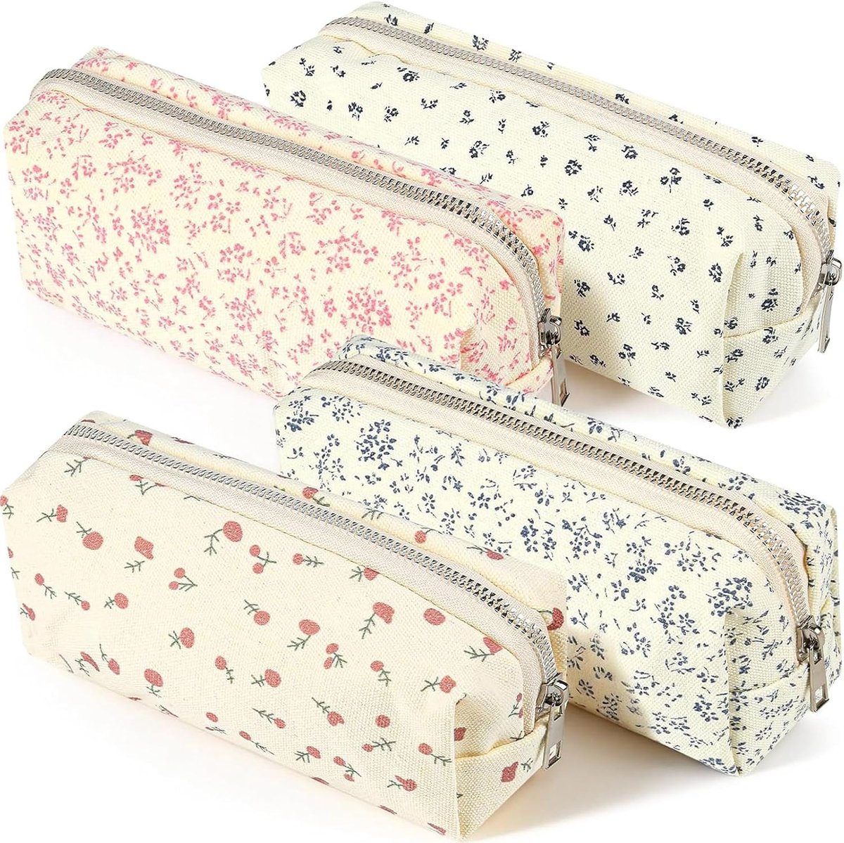 Set van 2 potloodhoesjes met bloemen, kleine schattige potloodhouder met bloemenontwerp voor school, kantoorbenodigdheden, katoenen draagbare cosmetica- en speelgoedtasorganizer voor studenten