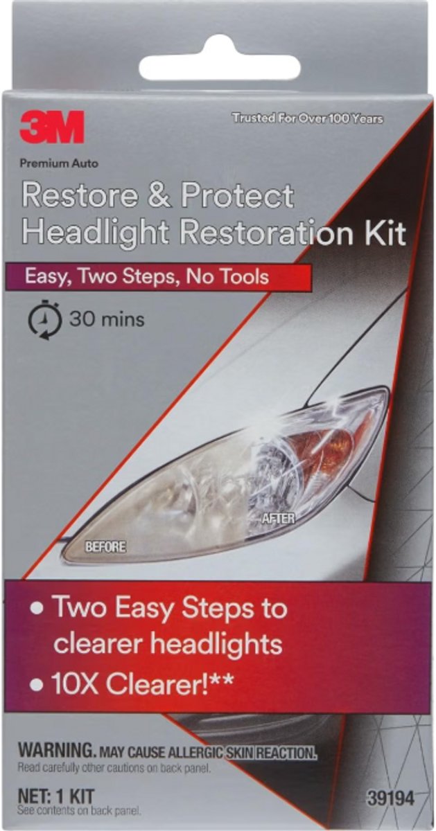 3M Koplamp Restauratieset – Koplamp Herstelset voor Kunststof Koplampen, Achterlichten & Mistlampen – Schuurdiscs, Beschermdoekjes & Polijstpad