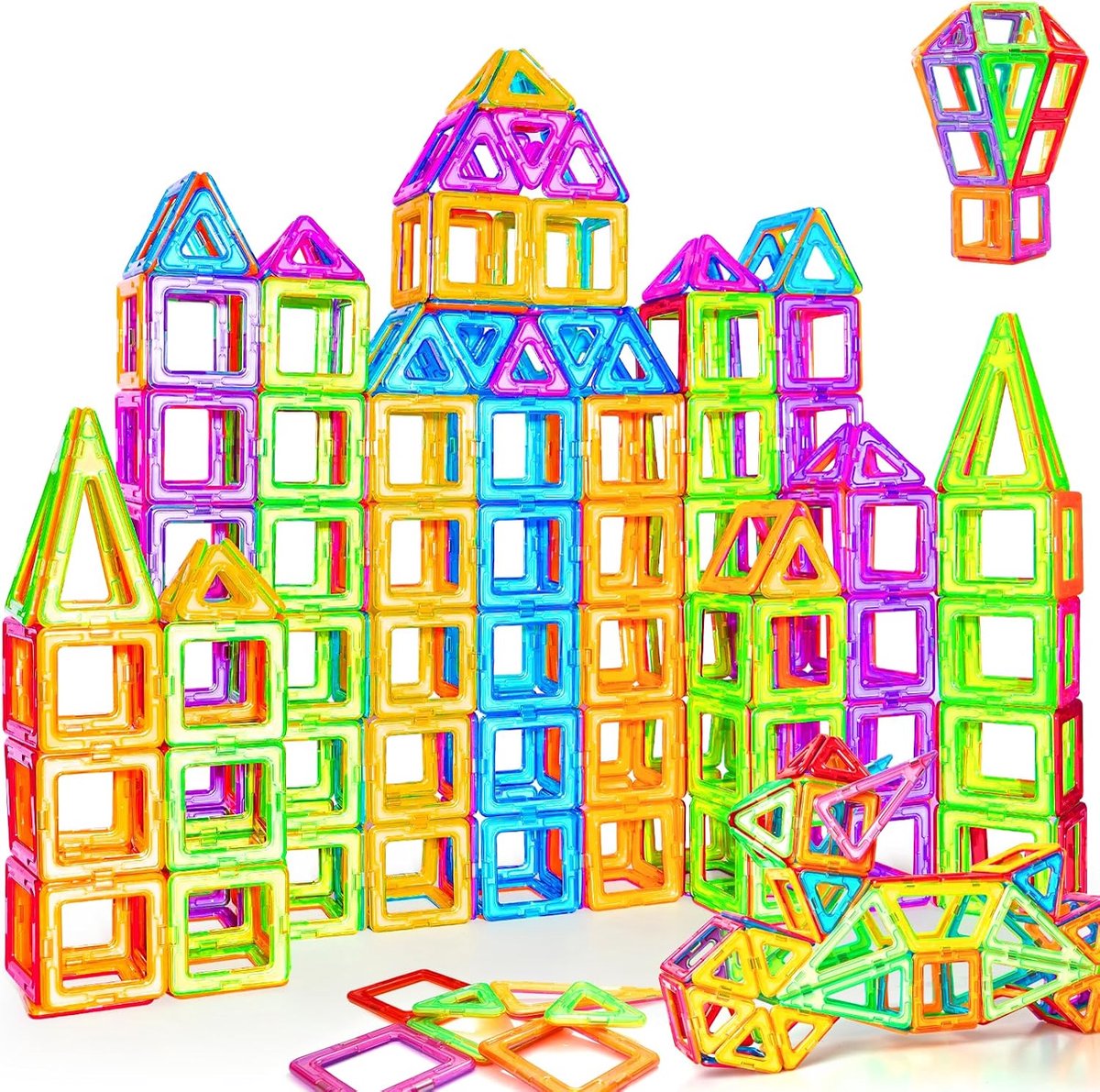 Magnetische Blokken, 60 STKS Regenboog Bouwstenen Basic Bouw Set Educatieve Magnetische Tegels STEM Speelgoed voor Jongens Meisjes Leeftijd 3 4 5 6 7 8 Jaar Oud