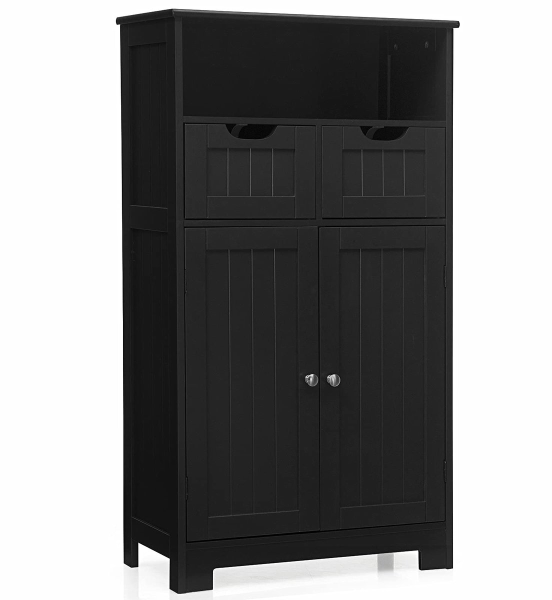 COSTWAY Badkamerkast met 2 laden en deuren vrijstaand badkamercommode met in hoogte verstelbare plank voor badkamer slaapkamer woonkamer 60 x 30 x 109 cm zwart
