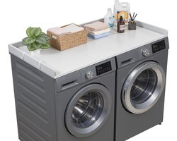 VEVOR Werkblad voor Wasmachine en Droger (137 X 69,9 cm) met Opstaande Rand en Haken, voor Organisatie en Opbergruimte in Linnenkast, Voorraadkast of Keukenblad, Draagvermogen tot 113 Kg, Grijs