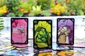 Drie kaarten van Valse Motten met een mot, sprinkhaan en mug