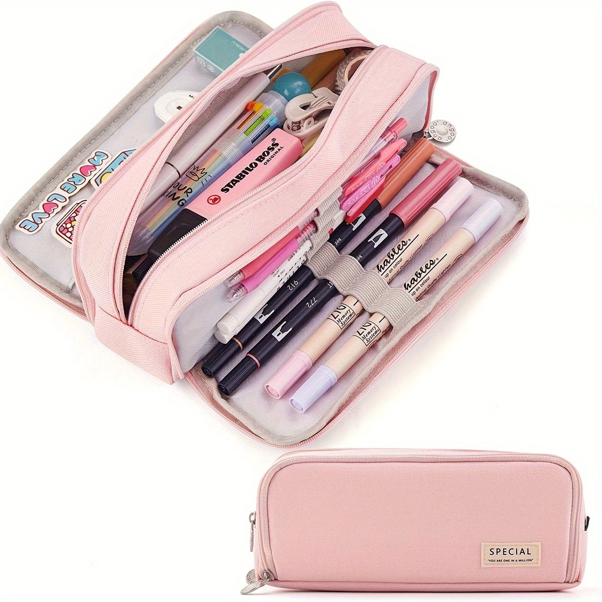 Etui met grote capaciteit/pennenzak/geschikt voor studenten/afmetingen 21,5 × 5 × 8,5 cm/roze/1 stuk.