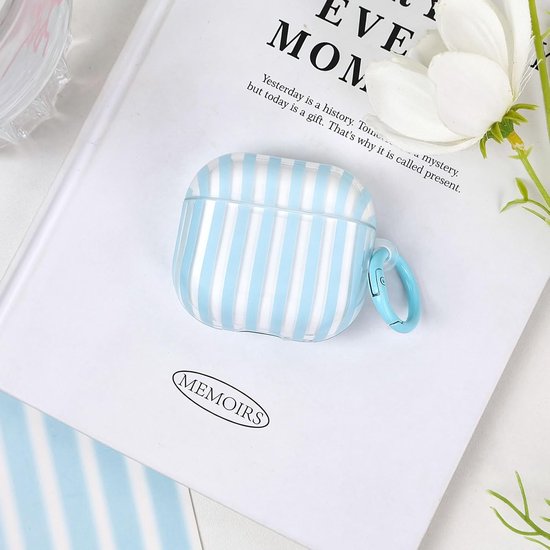 Compatibel met beschermhoes voor AirPods 4e generatie met reinigingsset, schattig strepenmotief, esthetisch strependesign, schokbestendig, zachte hoes met sleutelhangerbevestiging — afbeelding 2