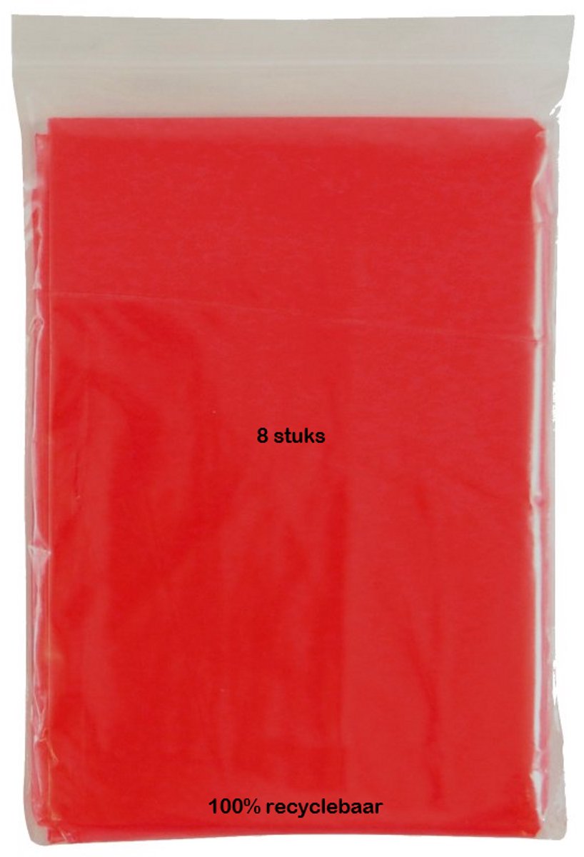 Eizook ponchos 8 stuks licht transprant rood - eenmalig gebruik - per stuk in zakje 100% recyclebaar