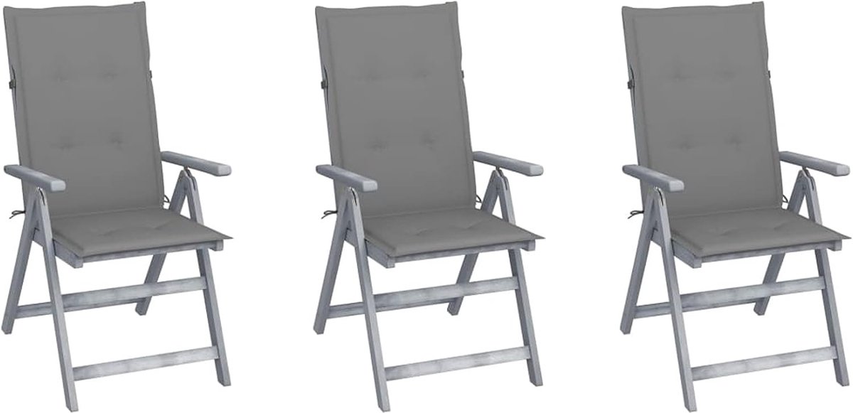 Tuinstoel, 3 stuks, verstelbaar met kussens, hoge rugleuning, houten stoel, tuinstoel, balkonstoel, terrasstoel, tuinstoelen, outdoorstoelen, in 5 standen instelbaar