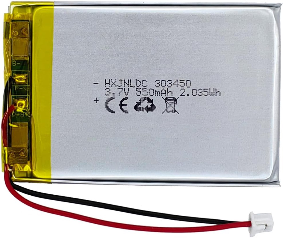 3.7V 550mAh 303450 oplaadbare lithium-polymeerbatterij, geschikt voor doe-het-zelf 3.7-5V elektronische producten met ingebouwde 2-draads batterijvervanging en LED-verlichting