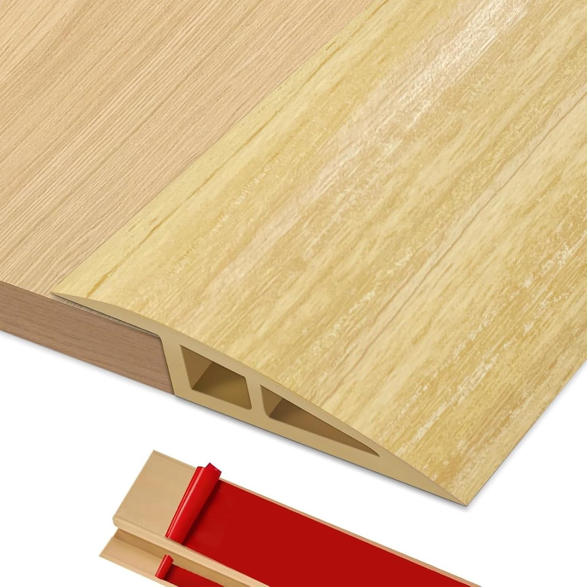 Hoogtecompensatie, 1 m x 7 cm, pvc, overgangsprofiel, zelfklevend, deurdrempel, lijst, hoogtecompensatie van 10-15 mm, overgangsstrip vloer voor laminaat, tegels (lichteiken