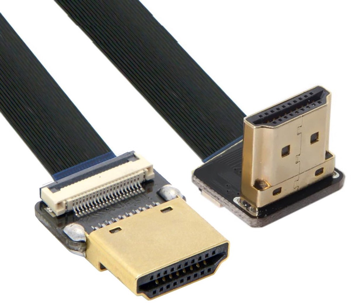 Cable de extensión Cable plano ultrafino de HDMI macho en ángulo a HDMI macho recto FPC 1080P para FPV HDTV, multicóptero, fotografía aérea A1-A2 (50 cm)