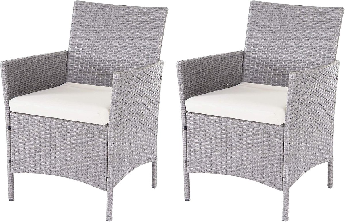 Set van 2 polyrotan mand stoel Halden - grijs, kussen crème