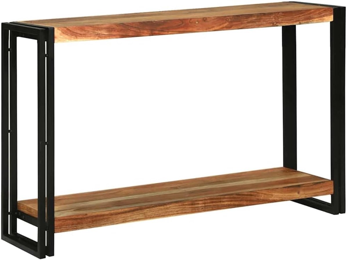Consoletafel, massief acaciahout, 120 x 33 x 75 cm, haltafel met metalen frame, moderne bijzettafel voor woonkamer, entree, stabiele opbergtafel, bruin
