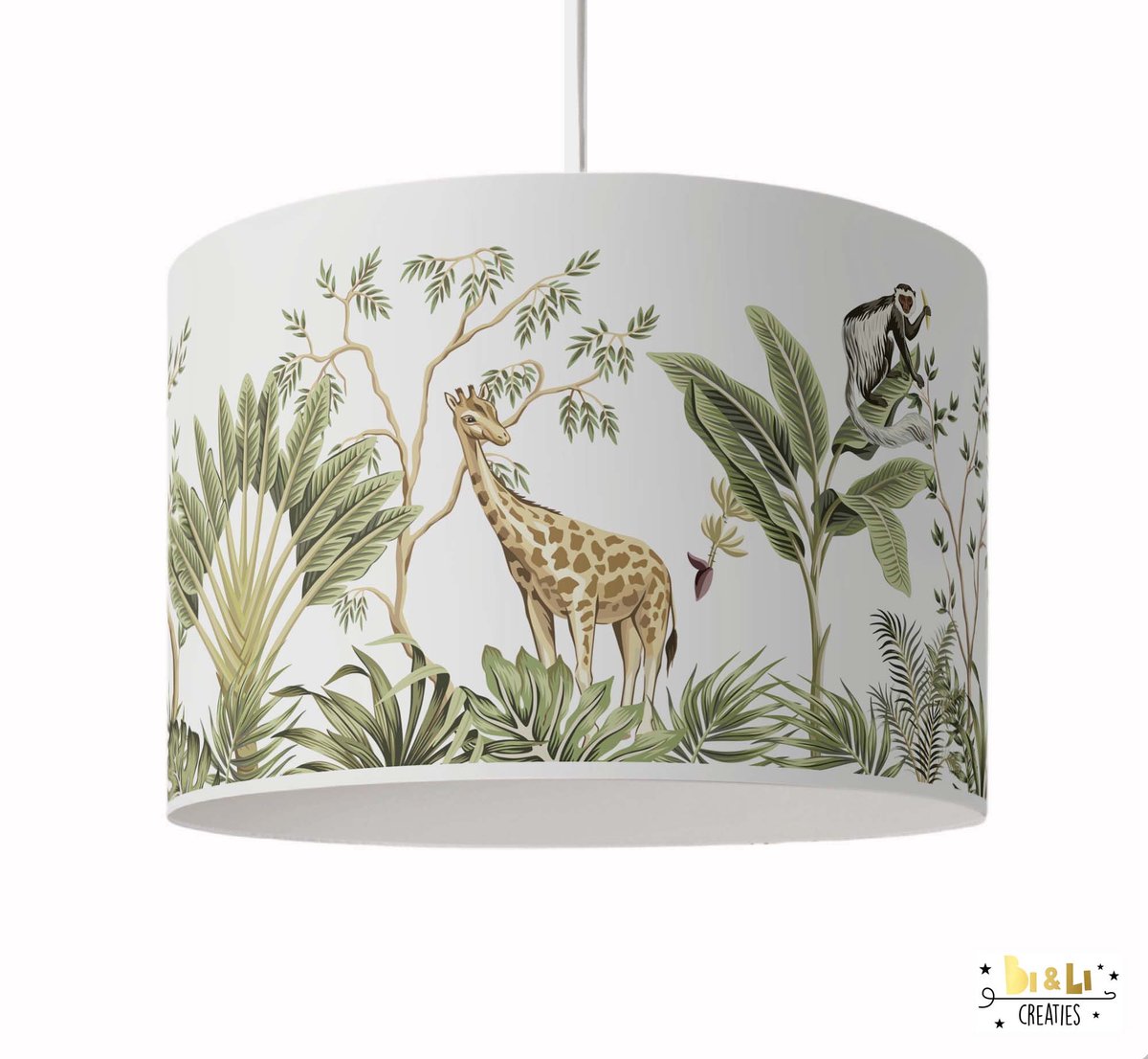 Hanglamp jungle-Kinderkamerdecoratie-giraf-Jungle-Olifant-Met pendel-Kinderkameraccessoires-formaat 24x30 diameter