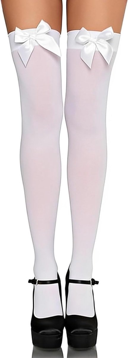 1 Paar Overknies Strümpfe Damen,Sexy Kostüm Overknie Kousen Weiß Socken chleife Weiße Kniestrümpfe Dij Weihnachten Kostuum Accessoires Highs Kostuum (Weiß)
