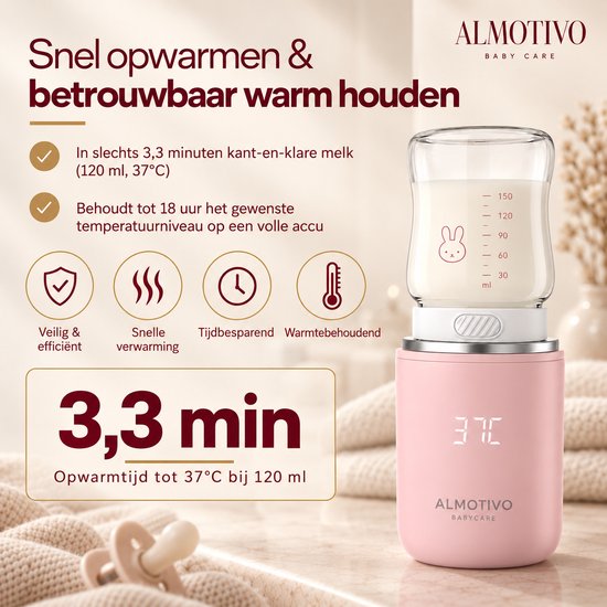 Almotivo Flessenwarmer Onderweg - Draadloos, 13.200mAh, 5 Min, Volledig Gecertificeerd, Veiligste Keuze Voor Je Baby — afbeelding 5