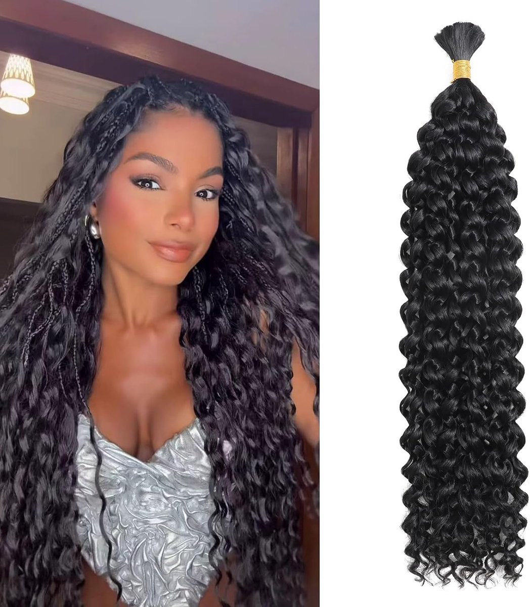 Wave Bulk Hair for Braiding 22 Inch Natural Curly Hair for Boho Braids No Weft Wet and Wavy Braiding Hair Extensions for women (1B#, 22inch-1pc)