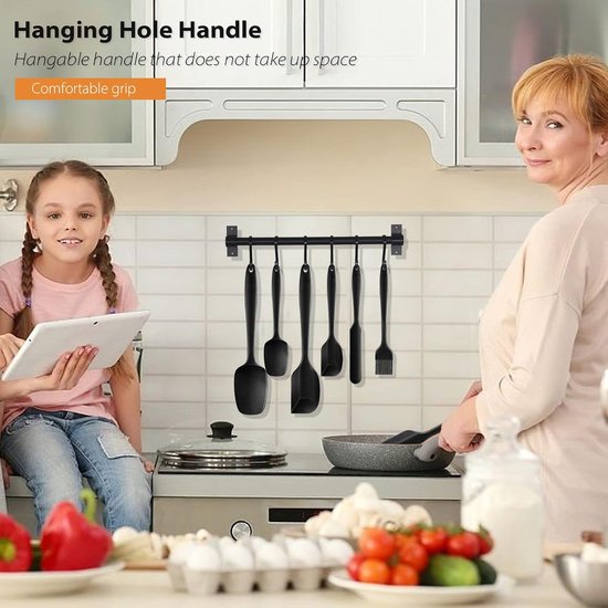 spatel voor de keuken, 6-delig, deegschraper, zwart, anti-aanbakrubber spatel met roestvrijstalen kern, keukenhulp, hittebestendige spatel-keukengereiset voor koken, bakken en mengen — afbeelding 5