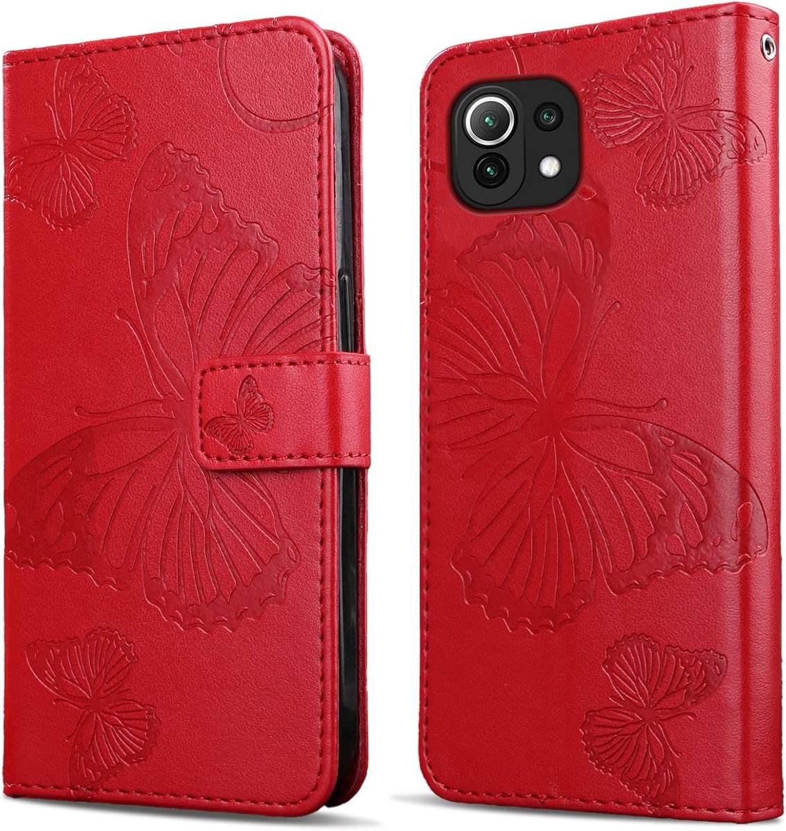 Hoesje voor Xiaomi MI 11 Lite 4G / 5G, Kaartenvakken en Horizontale Standfunctie Magneet Hoesje voor Xiaomi MI 11 Lite 4G / 5G, Rood