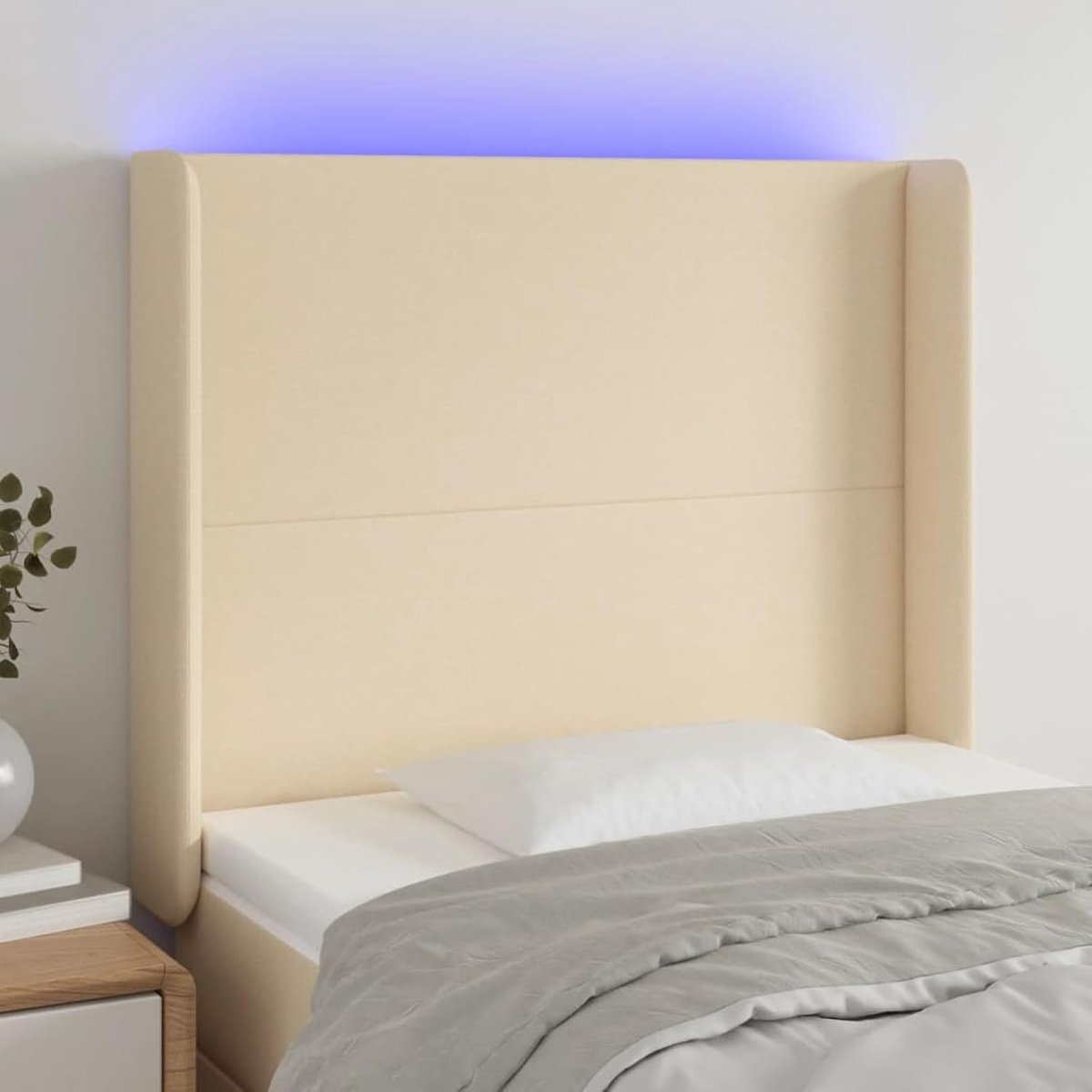 Led-hoofdeinde, crème, 93 x 16 x 118/128 cm, stof, bedhoofdeinde voor slaapkamer, hotel, volwassenen, kinderen, jongeren, tweepersoonsbed 3123755