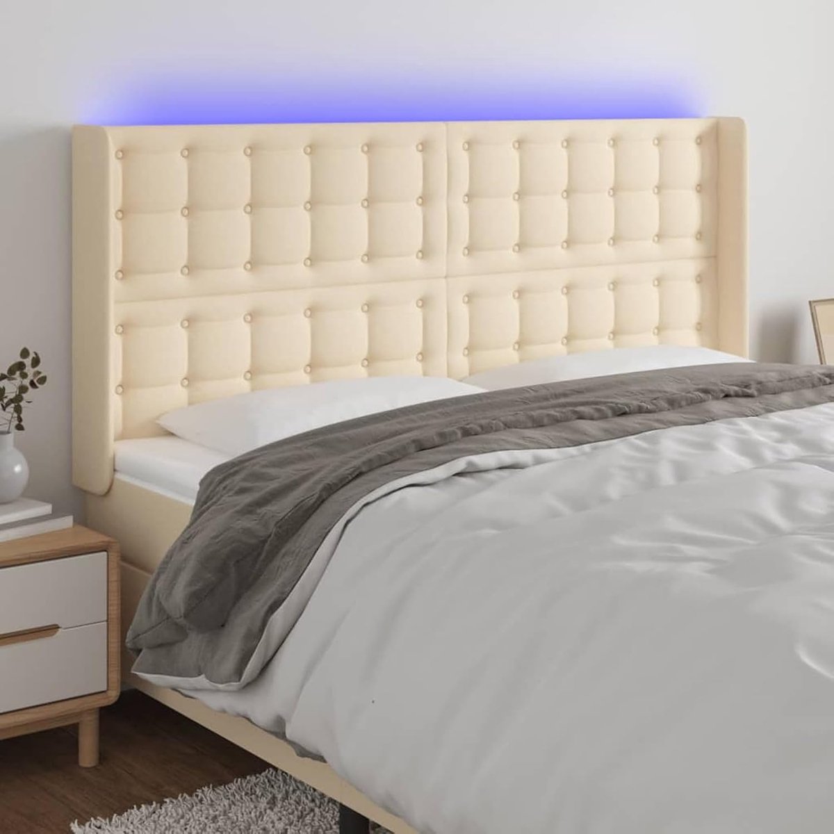 Led-hoofdeinde, crème, 203 x 16 x 118/128 cm, stof, bedhoofdeinde voor slaapkamer, hotel, volwassenen, kinderen, jongeren, tweepersoonsbed 3124509