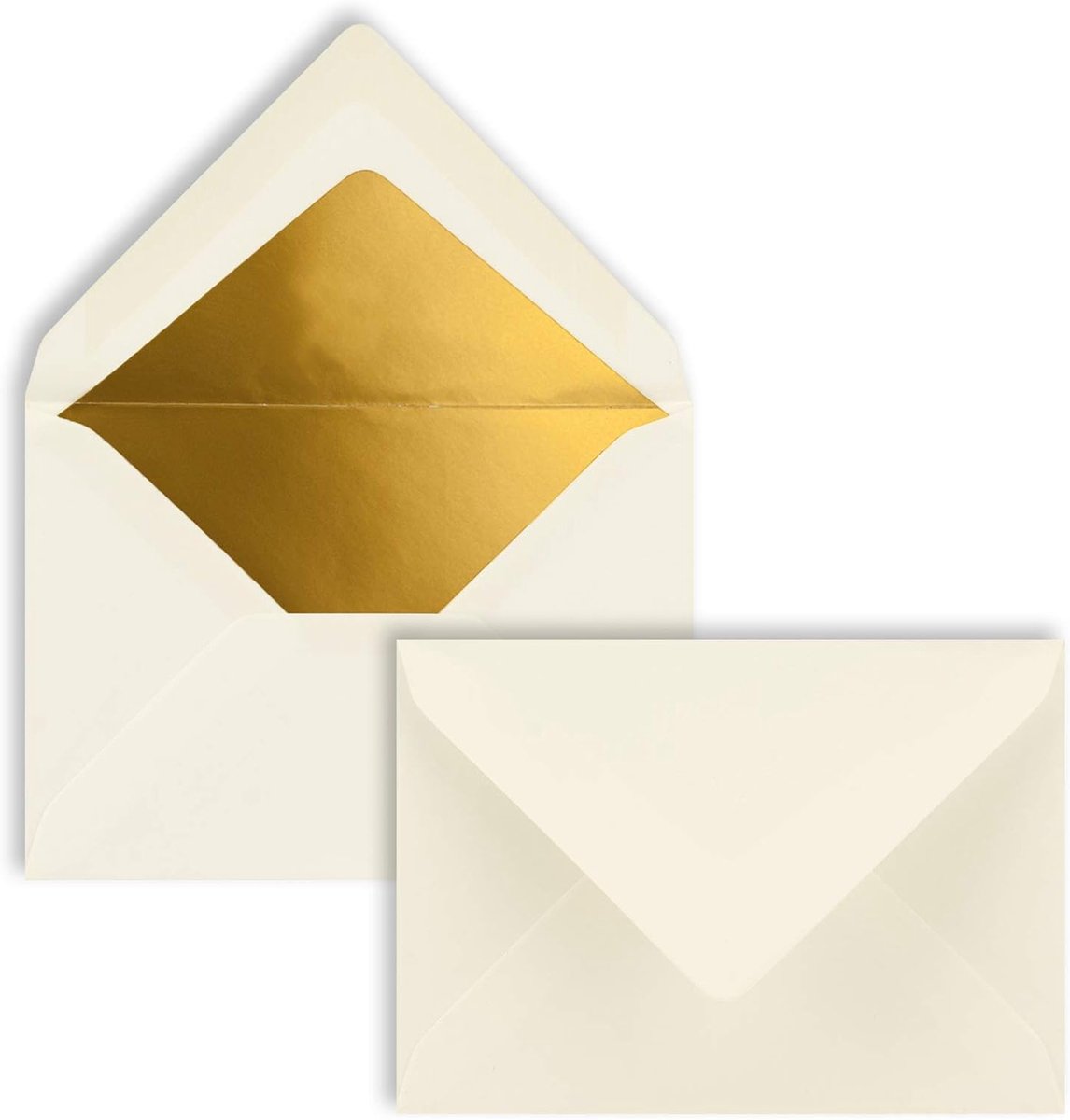 50x kleine Mini-enveloppen in natuurlijk wit met goudkleurige voering - DIN C7, 8,1 x 11,4 cm - met natte plakrand - 120 g/m² - kleine briefenveloppen voor vouchers, geldgeschenken