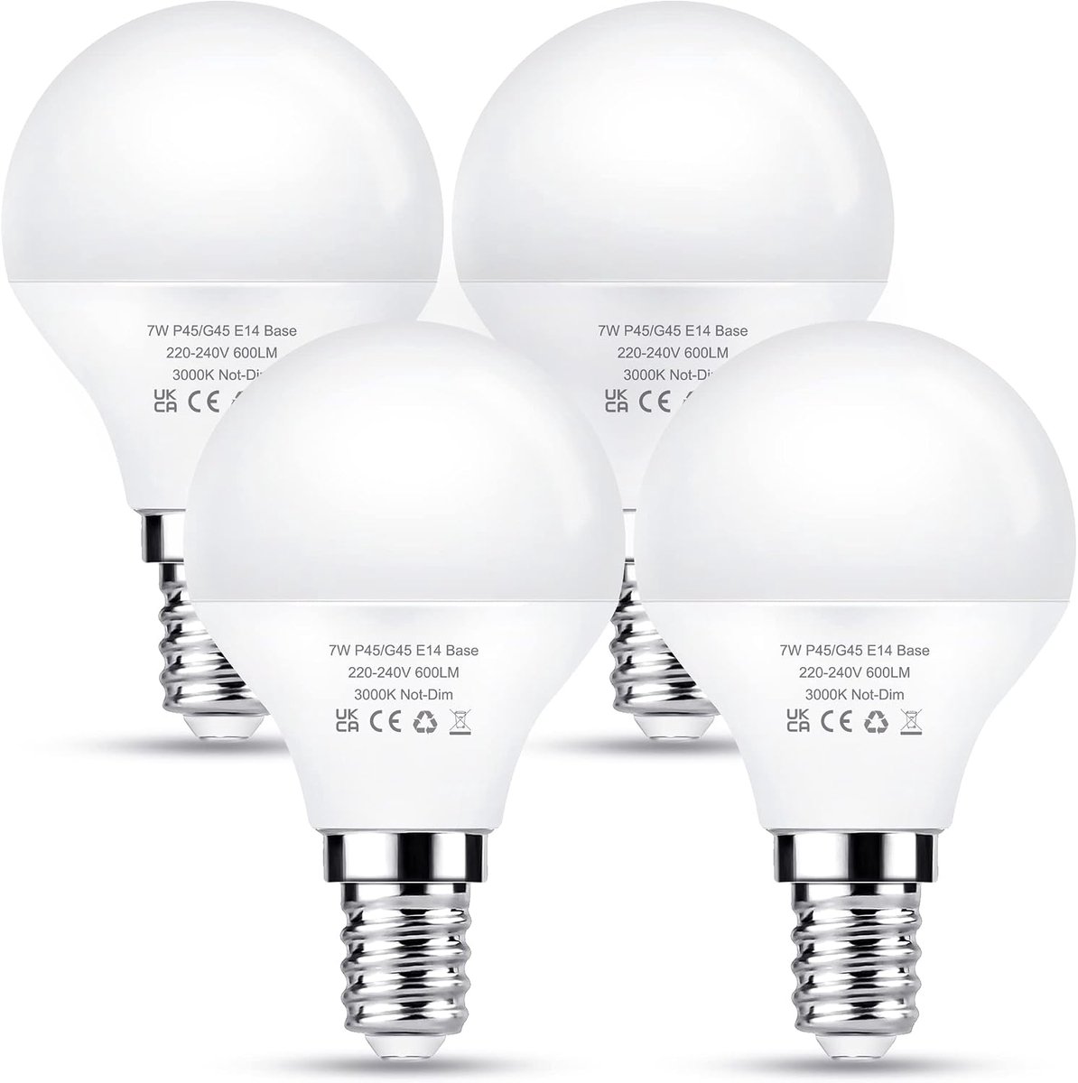 LED Warm wit lamp 7W, 600LM gloeilamp E14, Vervangen 60 Watt, G45/P45 LED Gloeilamp Warm wit 3000K, 270° stralingshoek Energiebesparende lamp, Niet Dimmbar Leuchtmittel, 4 stuks