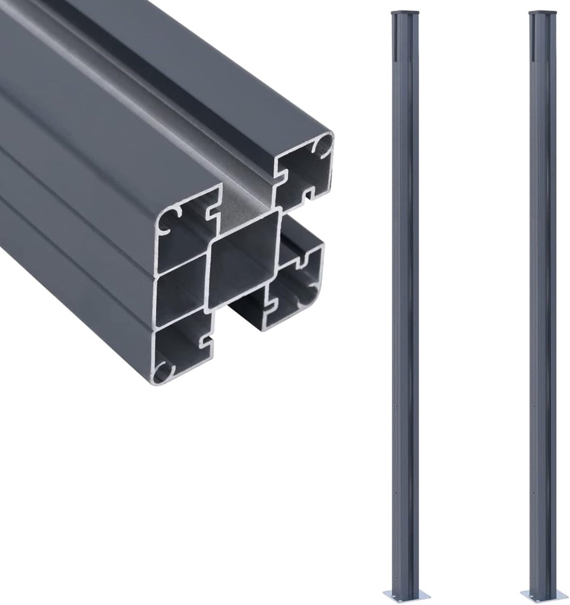 Palen, 2 stuks, metalen palen, hekpalen, metalen hekpalen, hoogwaardige hekpalen voor wilgenhek, wilgenhek, draadhek, knoopvlechthek, donkergrijs, 185 cm, aluminium
